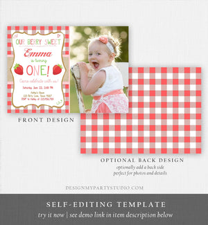 Editable Strawberry Birthday Invitation First Birthday Farmers Market Girl Download Printable Invite ANY AGE Template Corjl Digital 0091