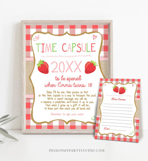 Editable Time Capsule Strawberry First Birthday Party Strawberry Decorations Berry Sweet Party Girl Pink Template Printable Corjl 0091