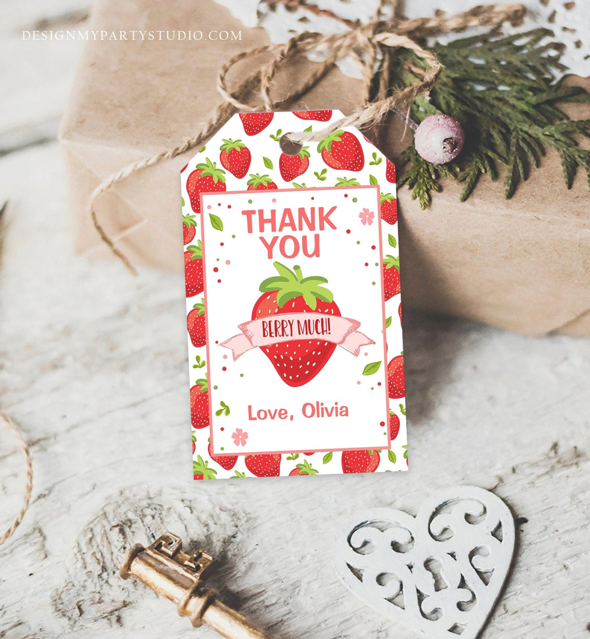 Editable Strawberry Favor Tags Strawberry Birthday Thank you Tags Label Berry Much Gift Tags Farmers Market Digital Template Printable 0091