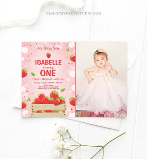 Editable Strawberry Birthday Invitation Berry Sweet Girl Farmers Market Download Printable Invitation ANY AGE Template Digital Corjl 0091