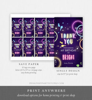 Editable Glow Favor tags Neon Glow Birthday Thank you tags Glow In The dark Label tags Neon Party Glow Pink Girl Labels Template Corjl 0172