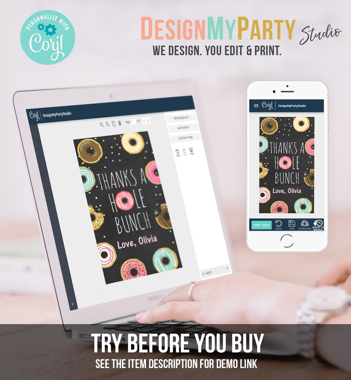 Editable Donut Favor Tags Tags Donut Birthday Donut Thank you tags A hole bunch Birthday Girl Pink Donut tags Template PRINTABLE Corjl 0050