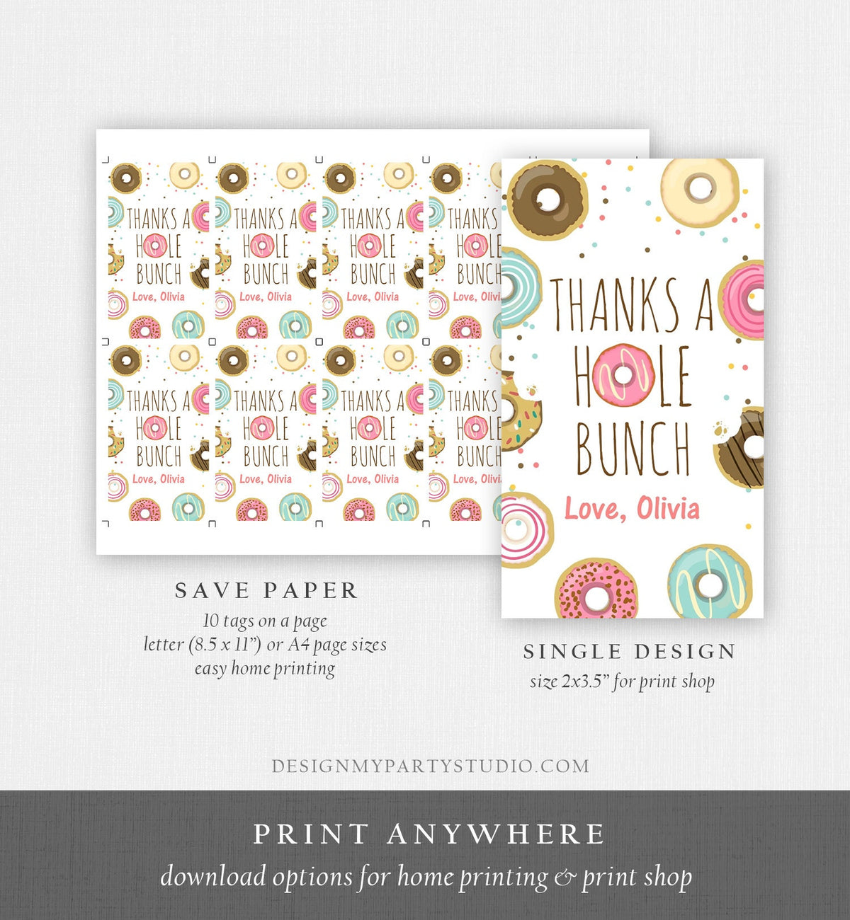 Editable Donut Favor Tags Tags Donut Birthday Donut Thank you tags A hole bunch Birthday Girl Pink Donut tags Template PRINTABLE Corjl 0050