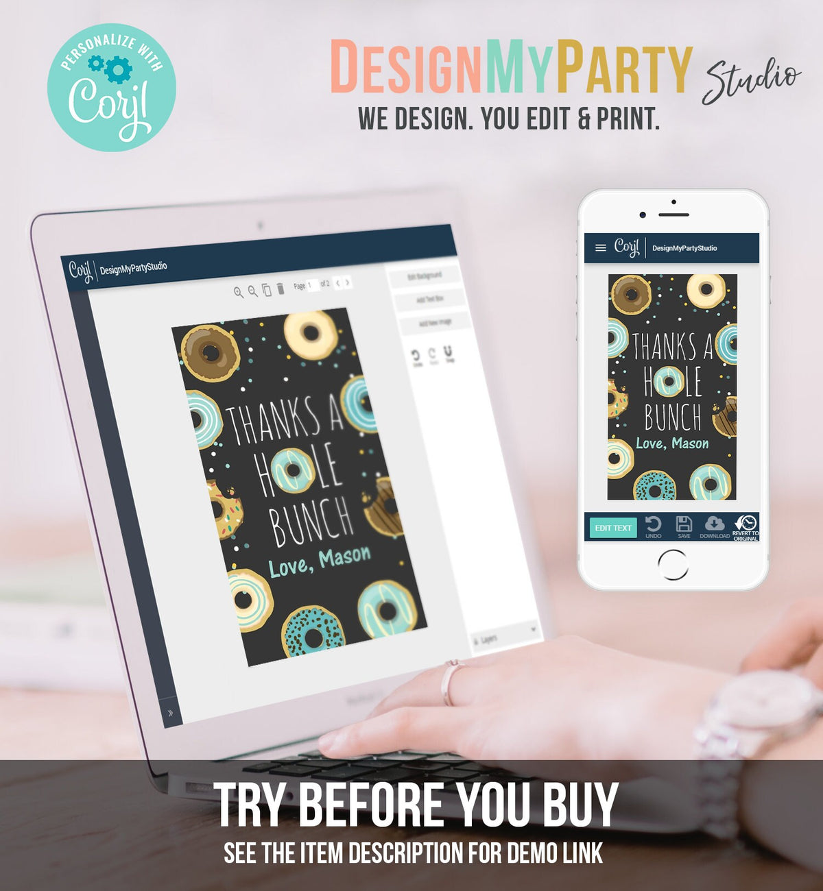 Editable Donut Favor Tags Tags Donut Birthday Donut Thank you tags A hole bunch Birthday Boy Blue Donut tags Template PRINTABLE Corjl 0050