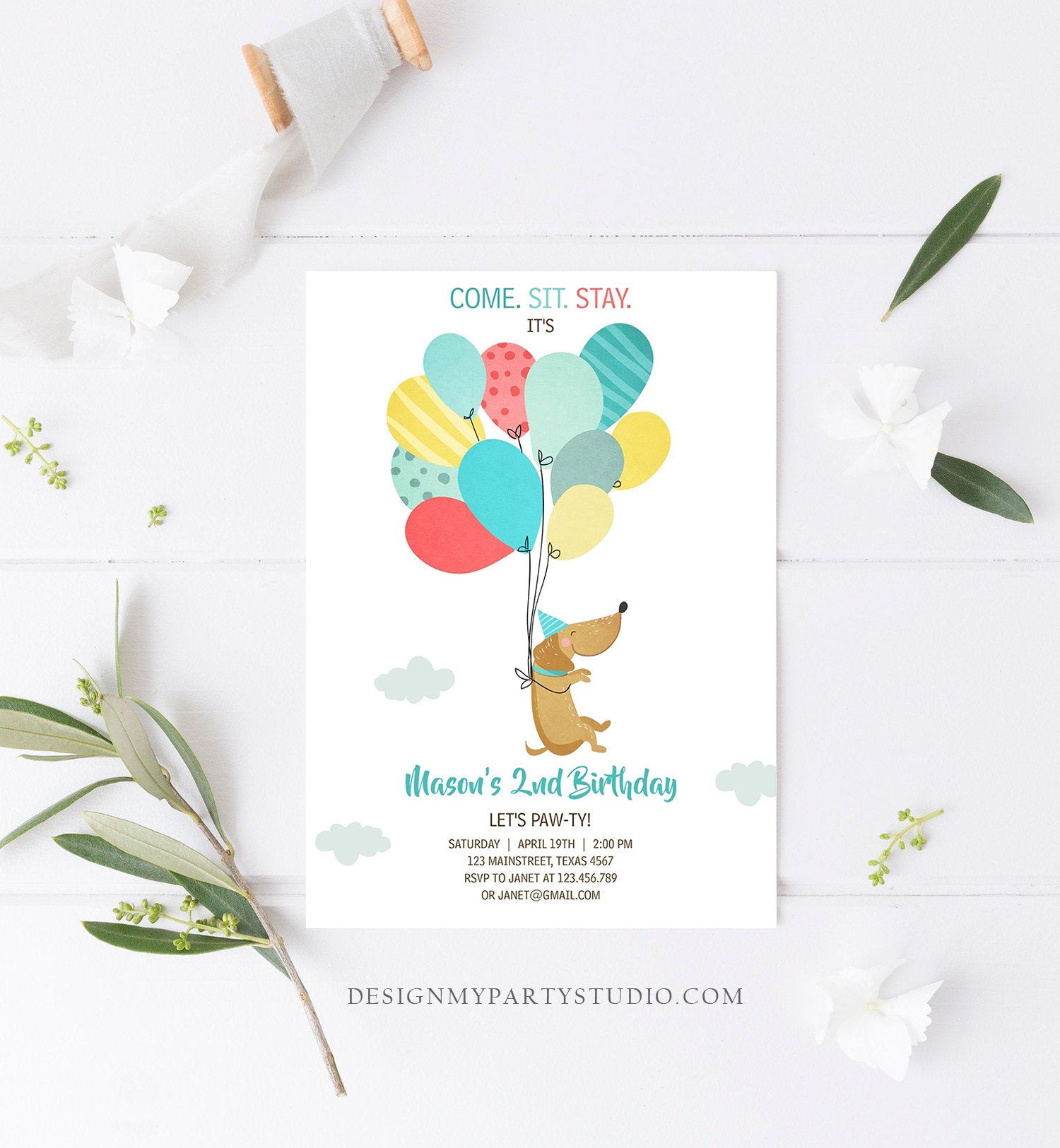 Editable Dog Invitation Dog Party Puppy Party Invite Dog Birthday paw-ty Invite Blue Boy Dog Theme Download Printable Template Corjl 0279