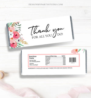 Editable Pink Floral Candy Bar Wrapper Gold Pink Flowers Thank You For All You Do Wrapper Favors Printable Download Corjl Template 0030
