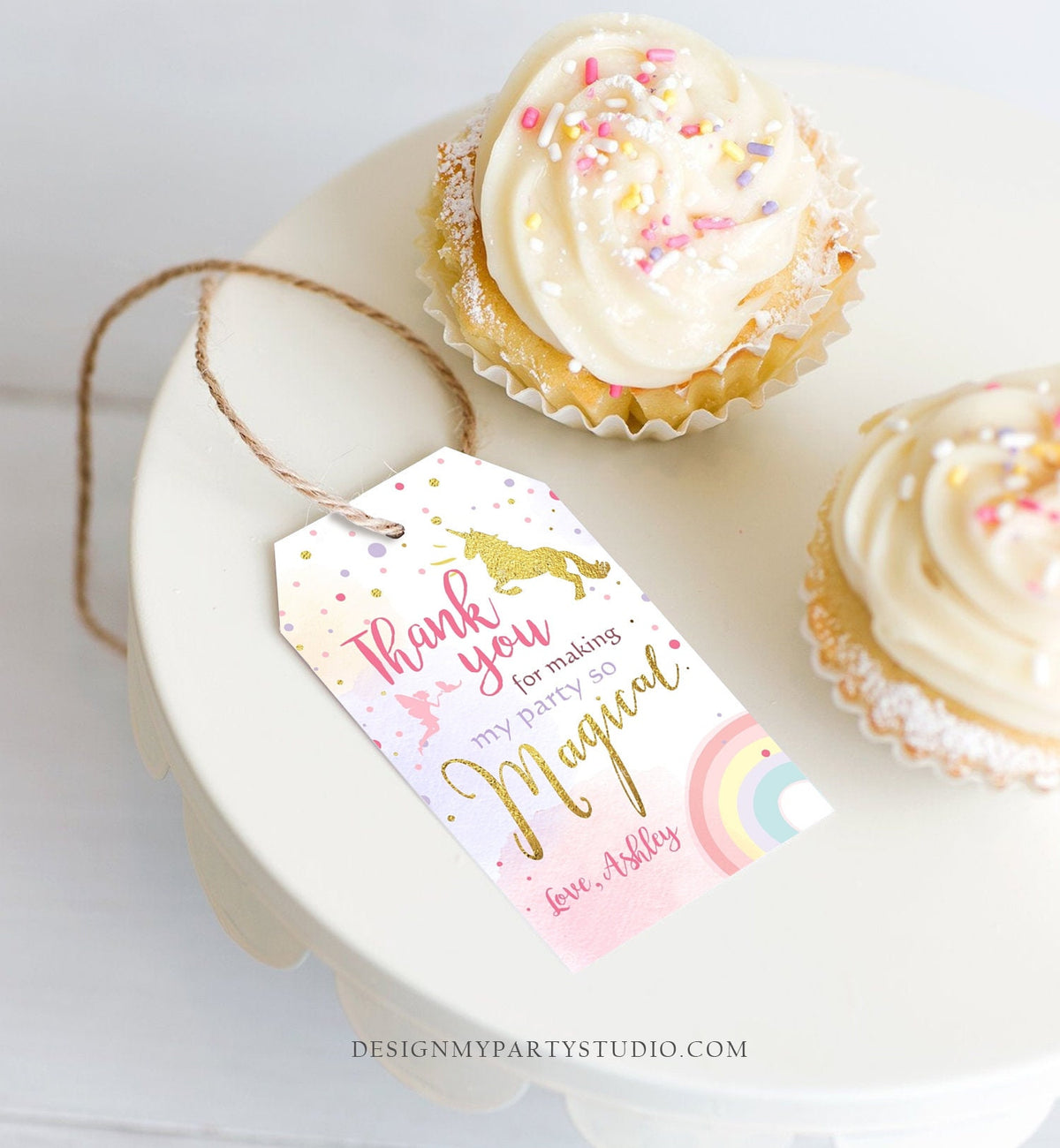 Editable Unicorn Favor Tags Magical Unicorn Birthday Thank you tags Label Rainbow Unicorn Gift tags Pink gold Template PRINTABLE Corjl 0041