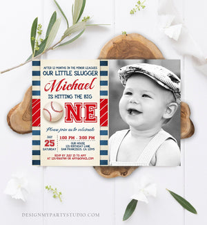 Editable Baseball First Birthday Invitation Boy Little Slugger Rookie of The Year Download Printable Invitation Template Digital Corjl 0069