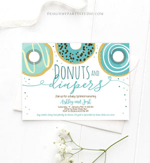 Editable Donuts and Diapers Baby Shower Invitation Sprinkle Sprinkled With Love Coed Boy Blue Pastel Download Printable Corj Template 0050