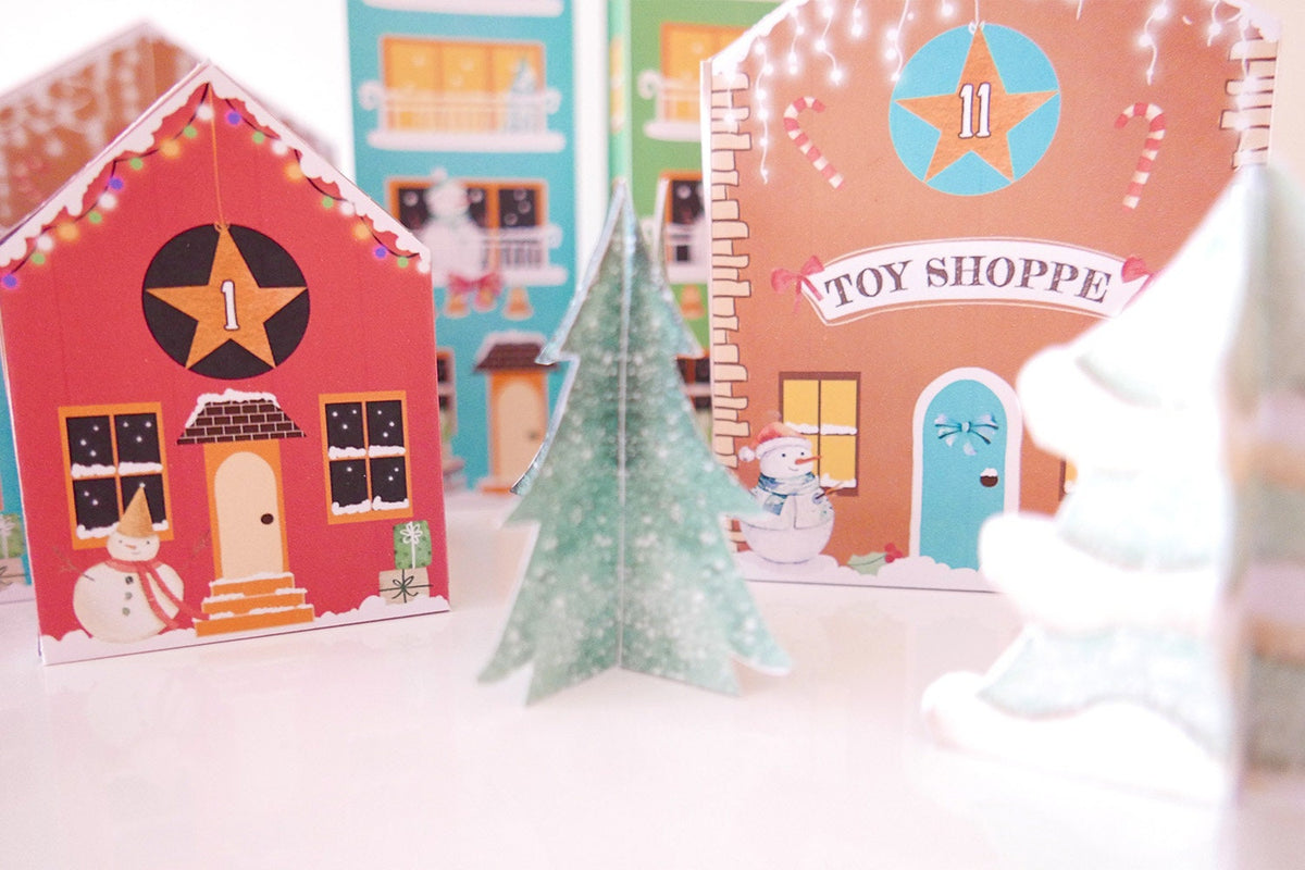 Printable Advent Calendar Houses DIY Paper Christmas Village Boxes Countdown to Christmas Xmas Kids Calendar Digital Instant Download