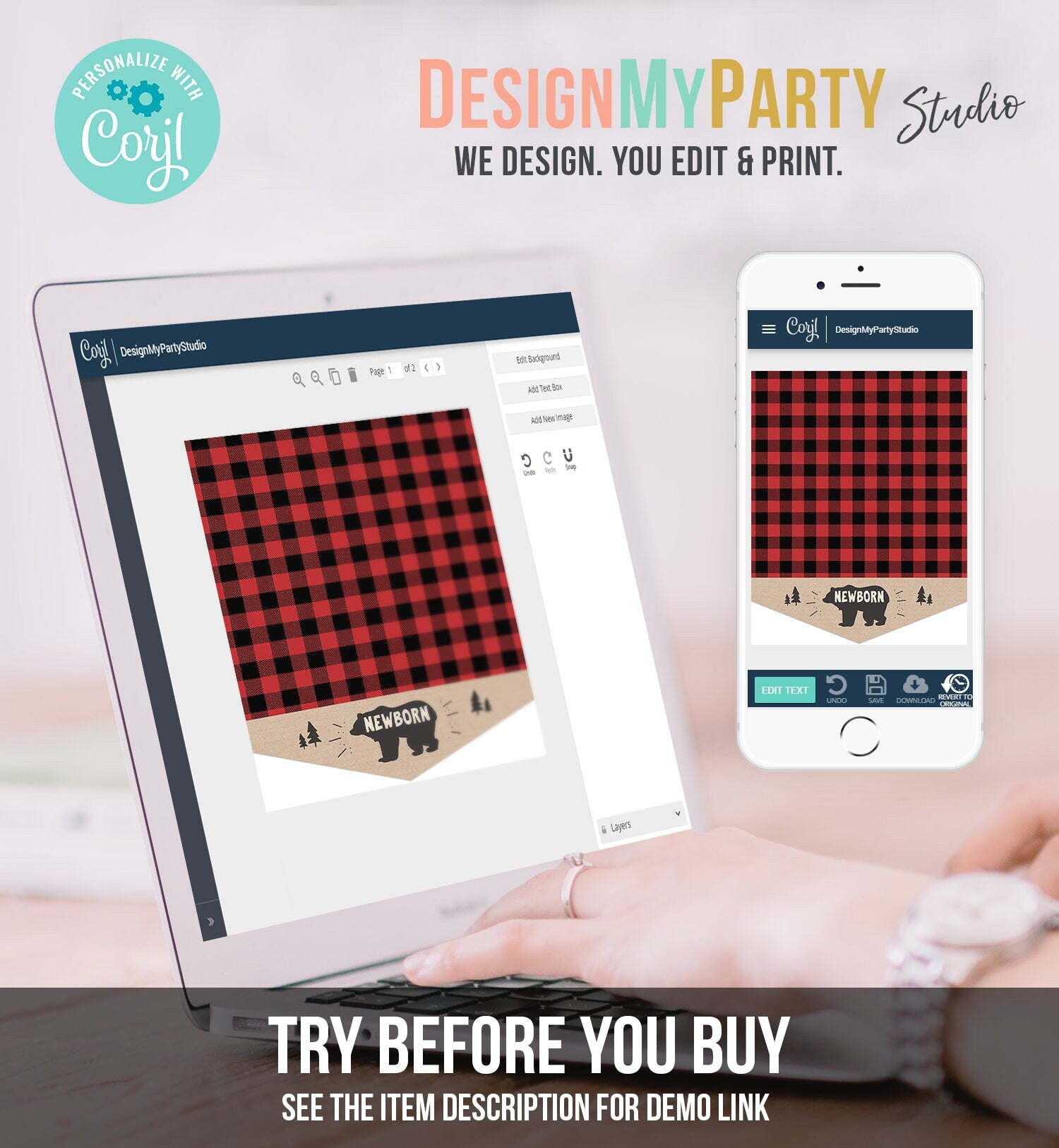 Editable Lumberjack First Birthday Banner Monthly Photo Banner Bear Buffalo Plaid Party Decor Digital Download Template Printable 0026
