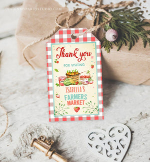 Editable Farmers Market Favor Tags Farmers Market Birthday Thank you Labels Garden Gift tags Shower Gingham Template PRINTABLE Corjl 0144