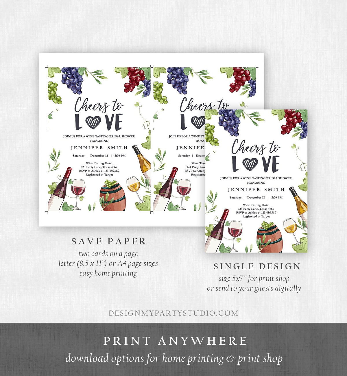 Editable Wine Bridal Shower Invitation Rustic Winery Cheers To Love Country Wine Tasting Couples Download Corjl Template Printable 0234