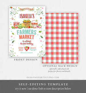 Editable Farmers Market Birthday Invitation Strawberry Home Grown Veggies Farm Fruits Market Download Printable Invite Template Corjl 0144