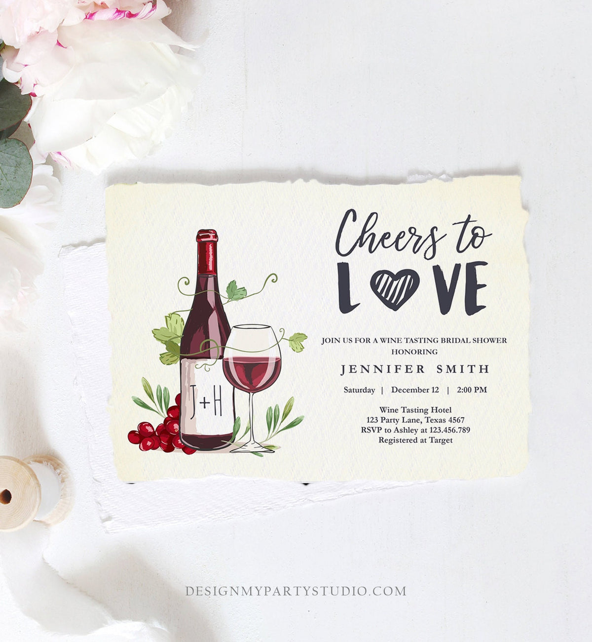 Editable Wine Bridal Shower Invitation Rustic Winery Cheers To Love Country Wine Tasting Couples Download Evite Template Printable 0234