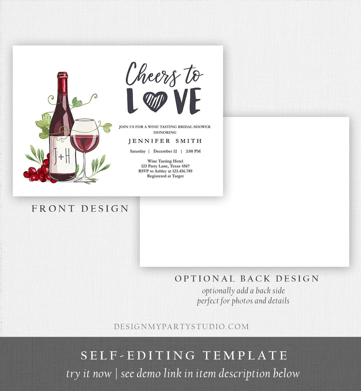 Editable Wine Bridal Shower Invitation Rustic Winery Cheers To Love Country Wine Tasting Couples Digital Download Template Printable 0234