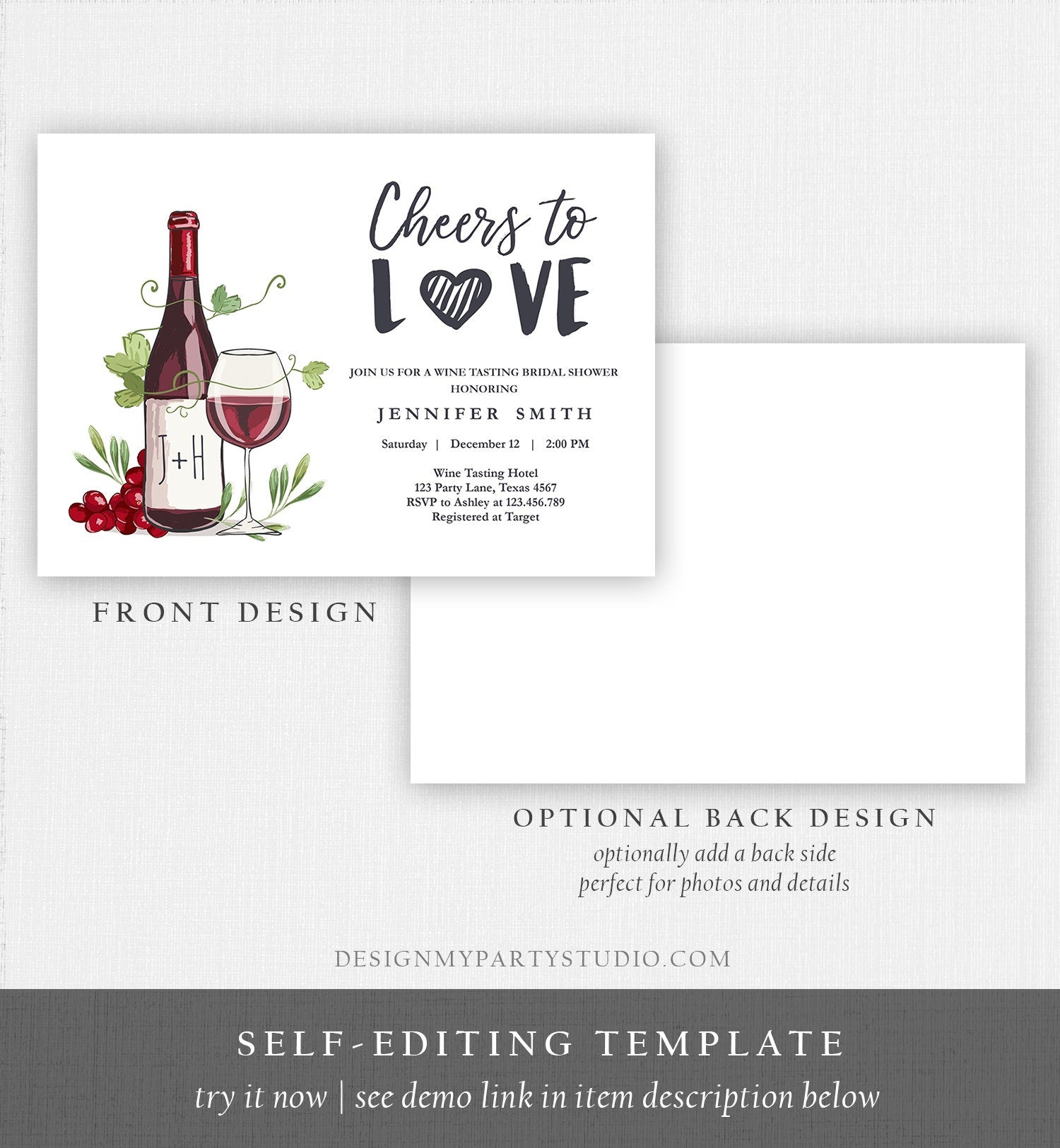 Editable Wine Bridal Shower Invitation Rustic Winery Cheers To Love Country Wine Tasting Couples Digital Download Template Printable 0234