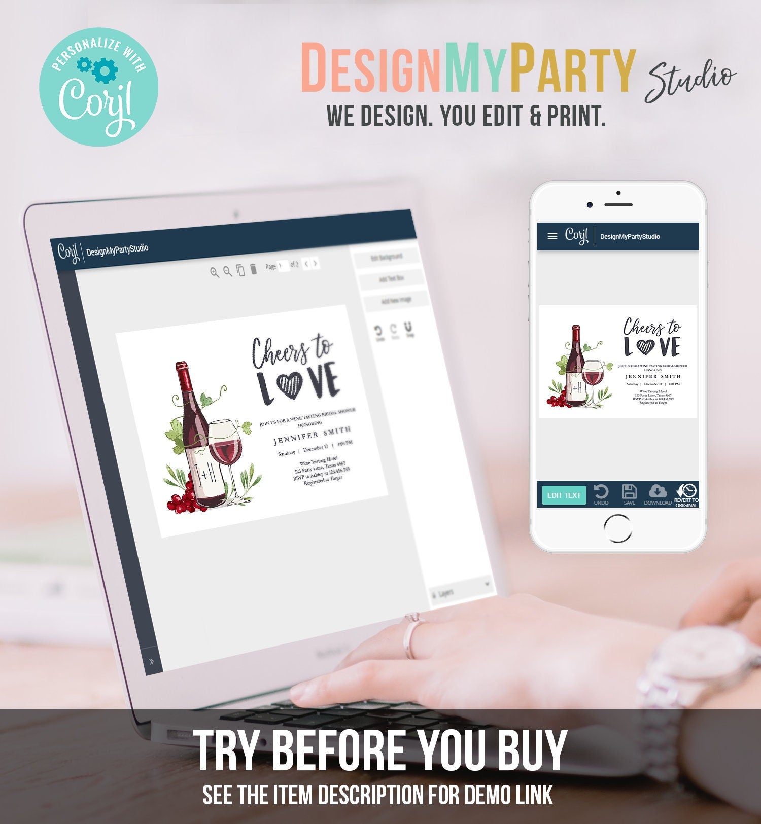 Editable Wine Bridal Shower Invitation Rustic Winery Cheers To Love Country Wine Tasting Couples Digital Download Template Printable 0234