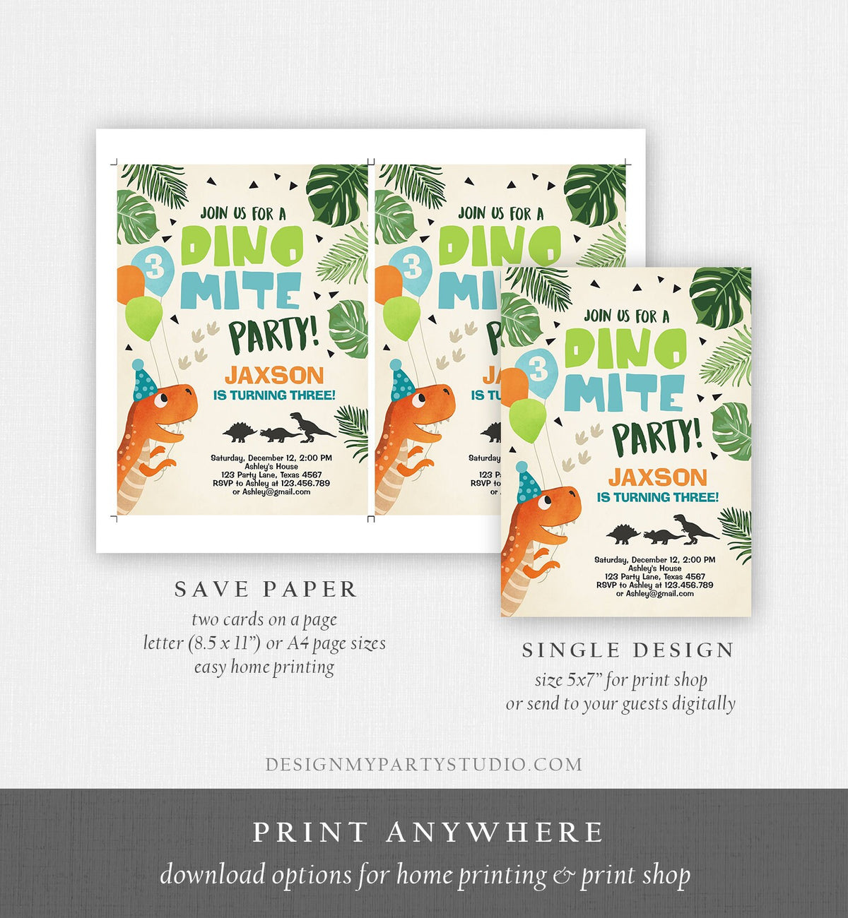 Editable Dinosaur Birthday Invitation Dino Mite T-Rex Dig Party Prehistoric Boy Dino Fossil Digital Download Evite Template Printable 0074