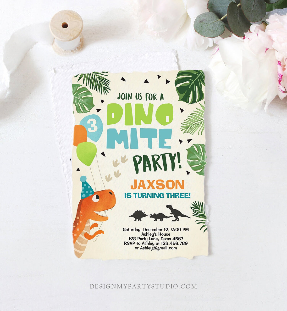 Editable Dinosaur Birthday Invitation Dino Mite T-Rex Dig Party Prehistoric Boy Dino Fossil Digital Download Evite Template Printable 0074