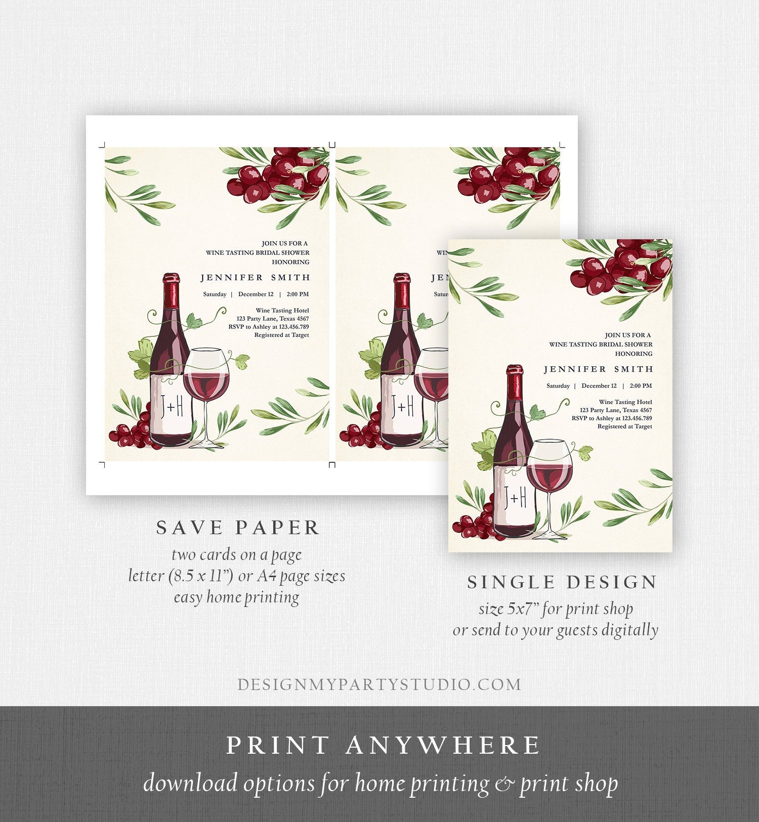 Editable Wine Bridal Shower Invitation Rustic Winery Cheers To Love Country Wine Tasting Couples Download Corjl Template Printable 0234