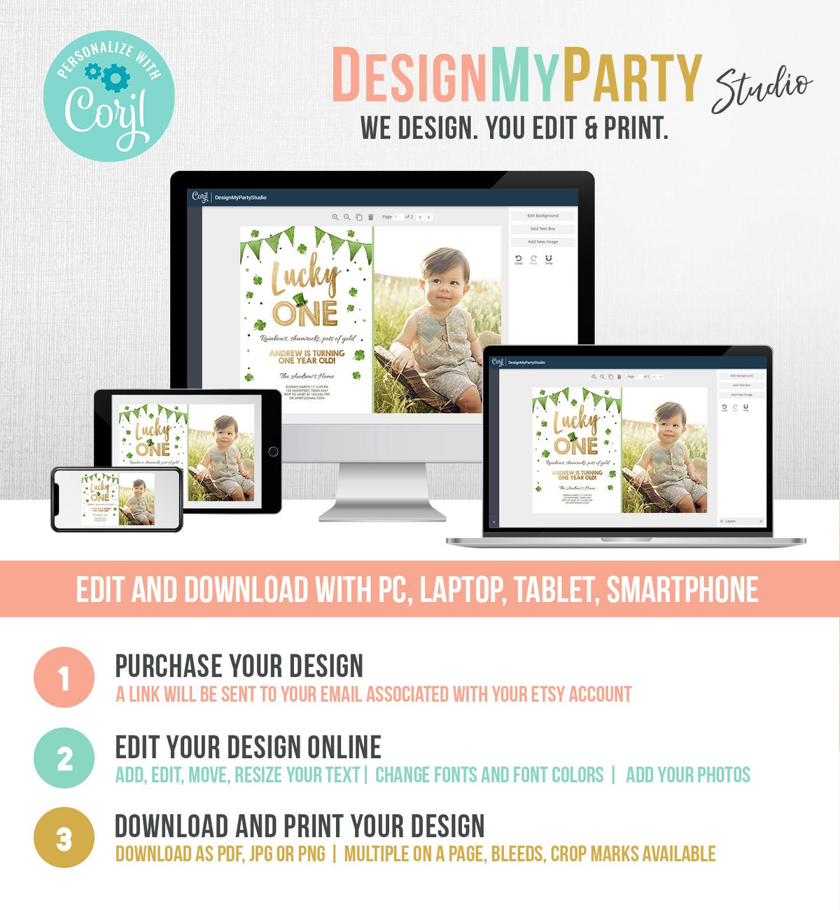 Editable St. Patrick&#39;s Day Birthday Invitation Shamrock Clover St Patricks day Birthday Lucky One Digital Download Template Printable 0115