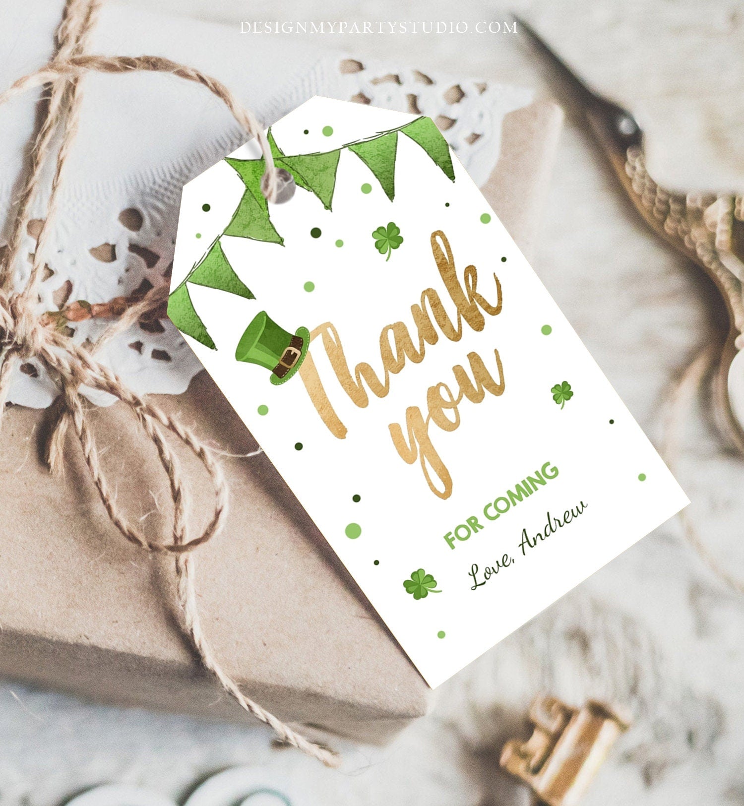 Editable St Patrick's Day Favor Tag St. Patricks Day Thank You Lucky 1st Birthday Clover Shamrock Party Gold Digital Template Printable 0115