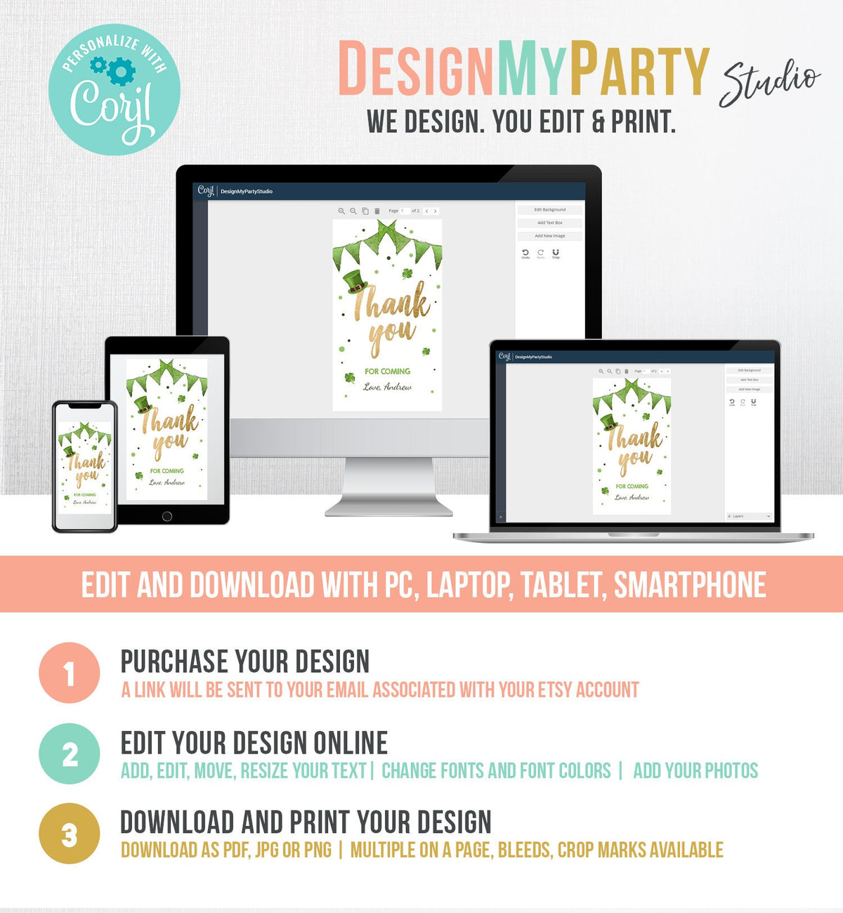 Editable St Patrick&#39;s Day Favor Tag St. Patricks Day Thank You Lucky 1st Birthday Clover Shamrock Party Gold Digital Template Printable 0115