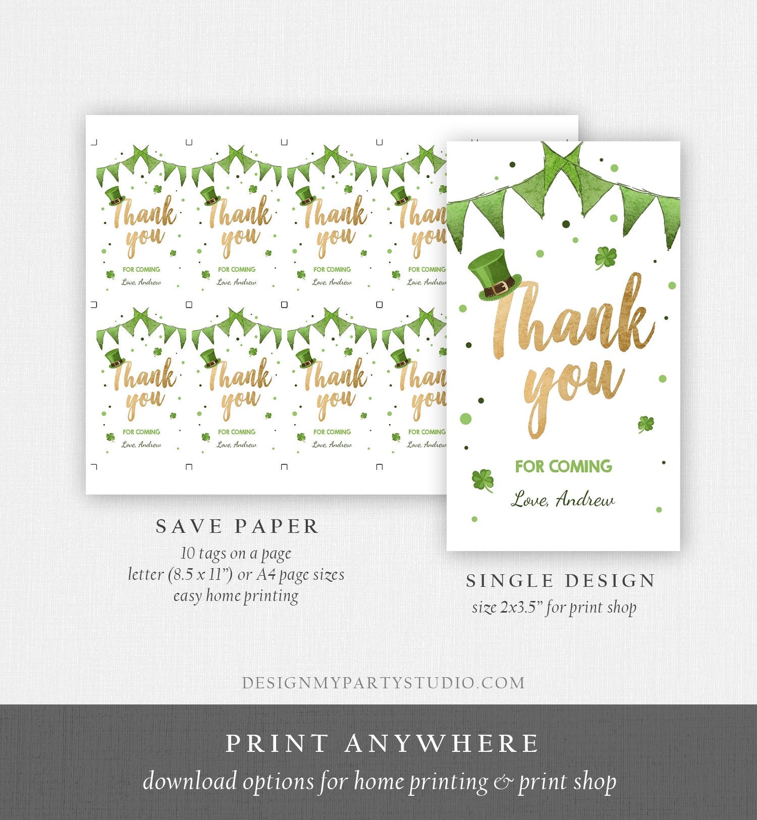 Editable St Patrick's Day Favor Tag St. Patricks Day Thank You Lucky 1st Birthday Clover Shamrock Party Gold Digital Template Printable 0115