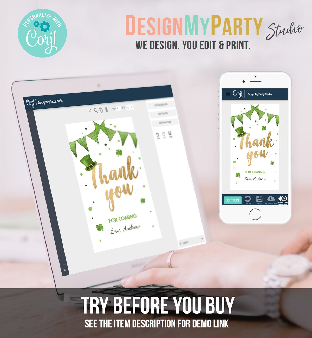 Editable St Patrick&#39;s Day Favor Tag St. Patricks Day Thank You Lucky 1st Birthday Clover Shamrock Party Gold Digital Template Printable 0115