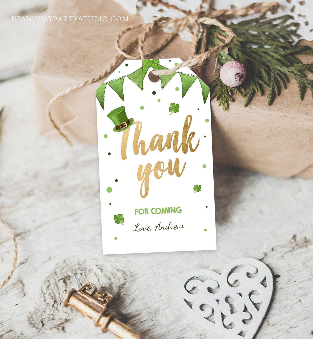 Editable St Patrick&#39;s Day Favor Tag St. Patricks Day Thank You Lucky 1st Birthday Clover Shamrock Party Gold Digital Template Printable 0115