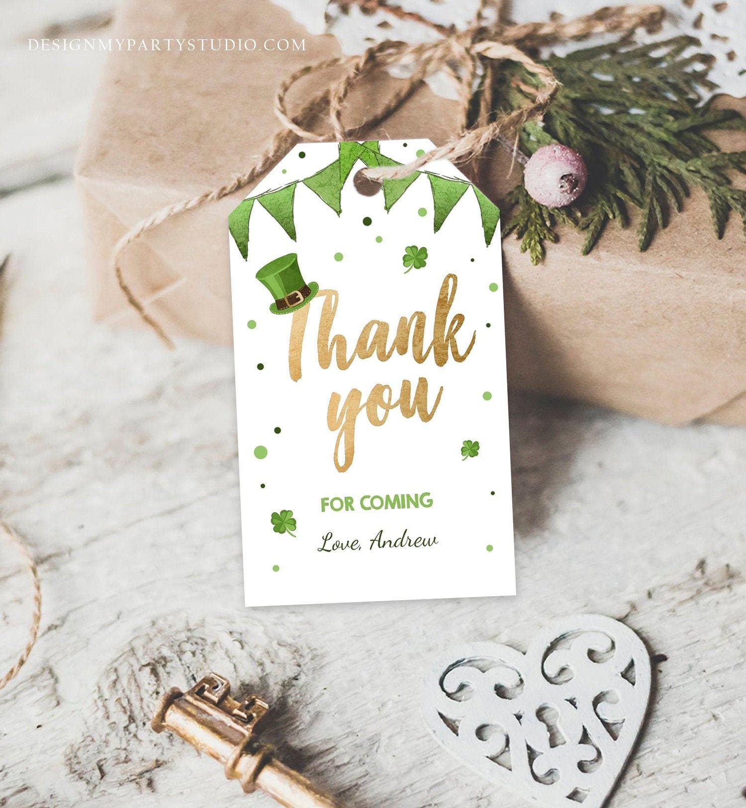 Editable St Patrick's Day Favor Tag St. Patricks Day Thank You Lucky 1st Birthday Clover Shamrock Party Gold Digital Template Printable 0115