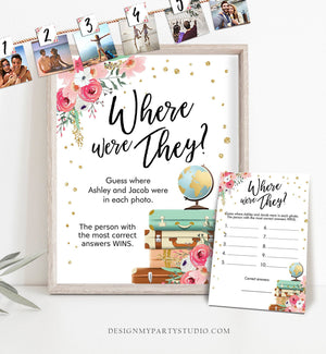 Editable Where were They? Bridal Shower Game Wedding Shower Activity Floral Travel Adventure Bride and Groom Template PRINTABLE Corjl 0030