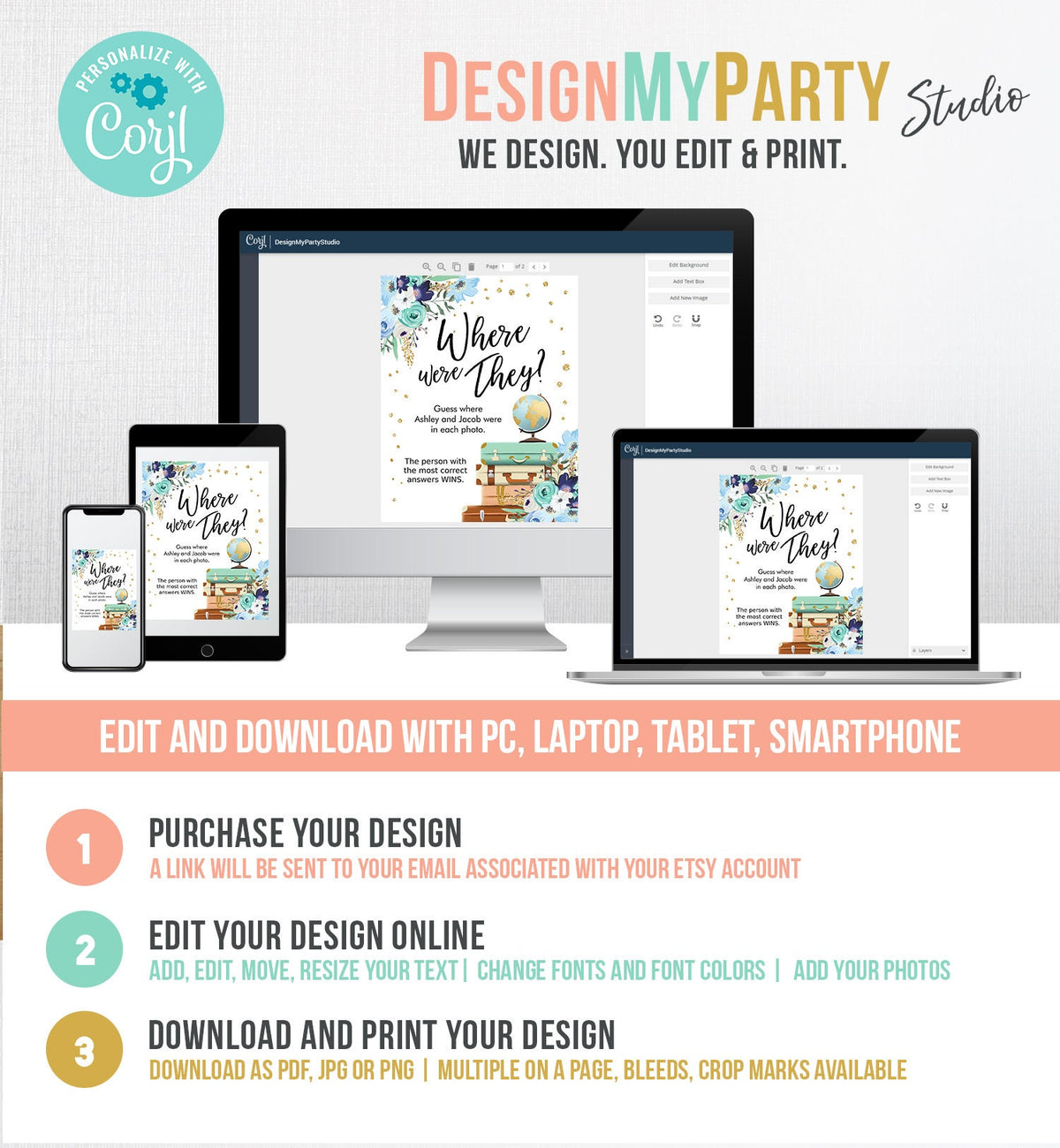 Editable Where Were They? Bridal Shower Game Wedding Shower Activity Floral Travel Adventure Bride and Groom Digital Template Printable 0030