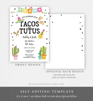 Editable Tacos and Tutus Baby Shower Invitation Cactus Mexican Fiesta Girl Birthday Invite Download Printable Invite Template Corjl 0161