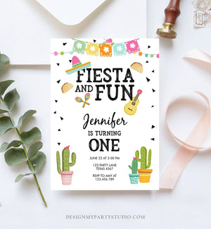 Editable Fiesta and Fun Birthday Invitation First Fiesta Cactus Sombrero Girl Instant Download Printable Invitation Template Corjl 0161
