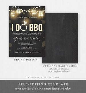 Editable I Do BBQ Invitation Couples Shower Invite Engagement Party Rustic Chalk Lights Boho Download Printable Template Corjl Digital 0015