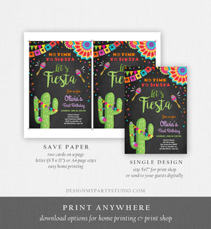 Editable Let's Fiesta Birthday Invitation No Time To Siesta Girl Cactus Samba Confetti First Birthday Chalk Corjl Template Printable 0045