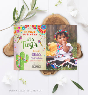 Editable Let's Fiesta Birthday Invitation No Time To Siesta Girl Cactus Samba Confetti First Birthday Photo Corjl Template Printable 0045