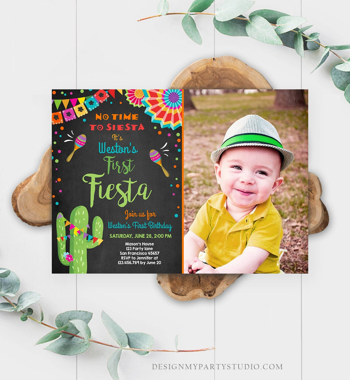 Editable First Fiesta Birthday Invitation Let&#39;s Fiesta No Time To Siesta Cactus Mexican Boy Samba Digital Evite Template Printable 0045