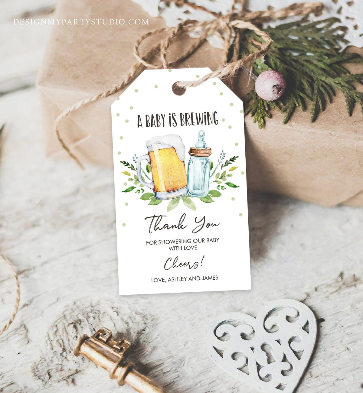 Editable A Baby is Brewing Baby Shower Favor Tags Beer Baby Shower Thank you Tags Brewing Label Neutral Tags Gift Tags Template Corjl 0190