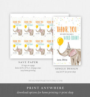 Editable Party Animals Favor tags Wild One Thank you tags Safari Animals Zoo Birthday Wild Time Gift tags Elephant Template Corjl 0142