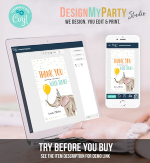 Editable Party Animals Favor tags Wild One Thank you tags Safari Animals Zoo Birthday Wild Time Gift tags Elephant Template Corjl 0142