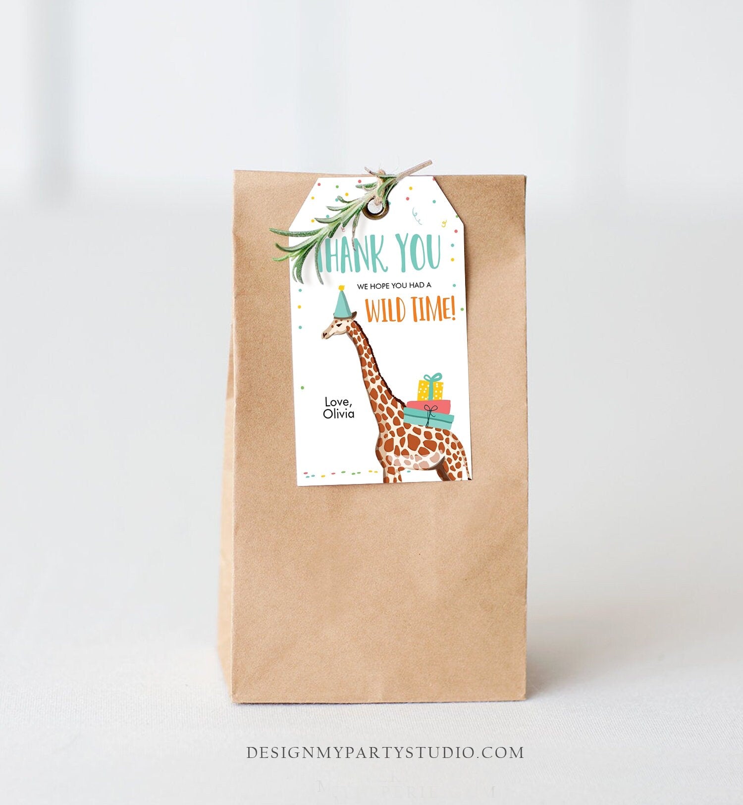 Editable Party Animals Favor Tags Safari Animals Wild One Thank Gift Tag Zoo Birthday Wild Time Giraffe Digital Template Printable 0142