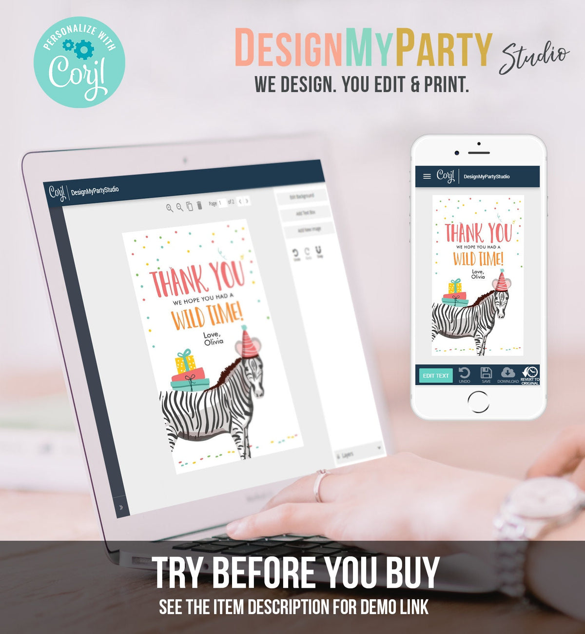 Editable Party Animals Favor Tag Wild One Thank You Tag Safari Animals Zoo Birthday Wild Time Gift Zebra Digital Template Printable 0142