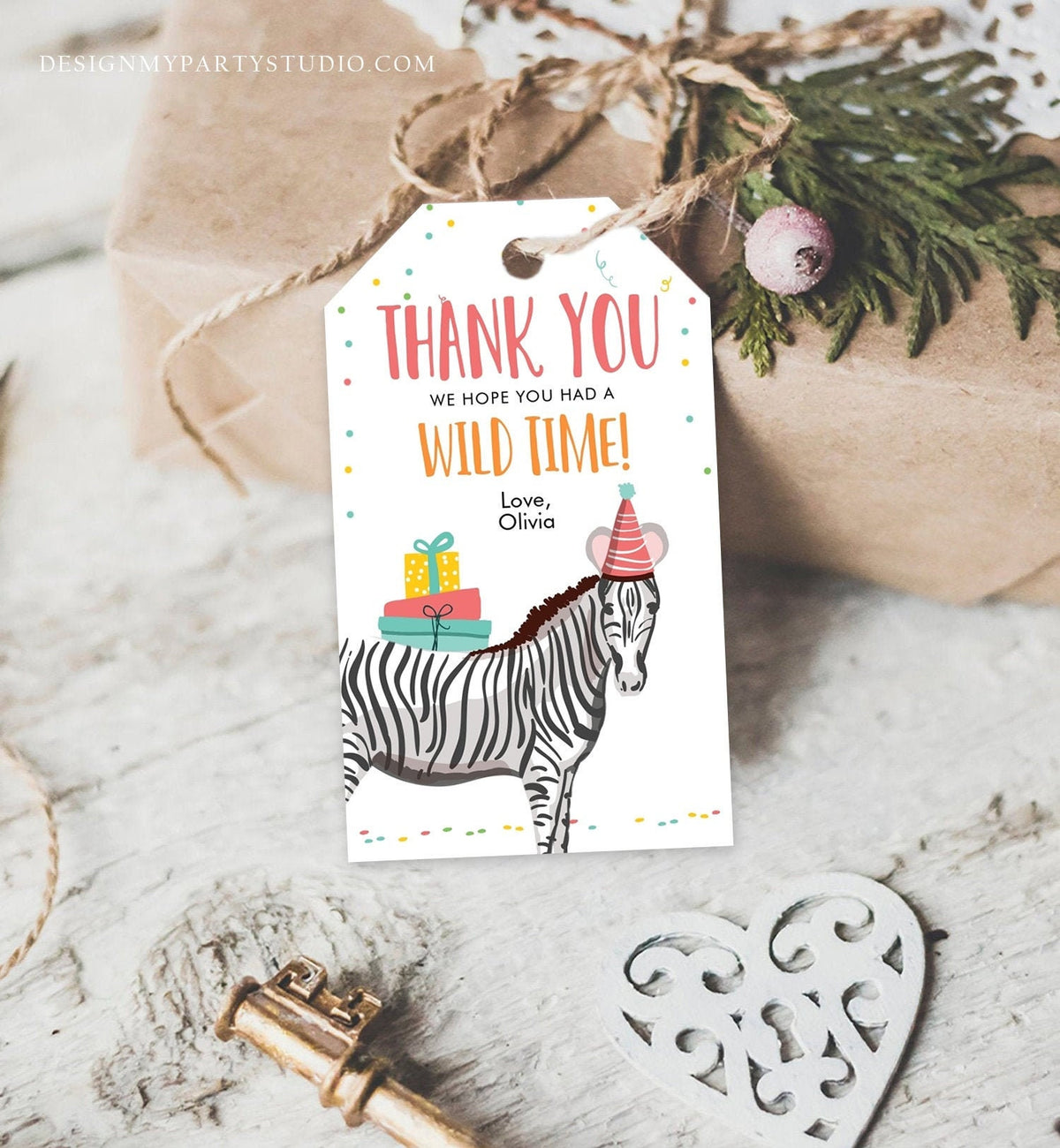 Editable Party Animals Favor Tag Wild One Thank You Tag Safari Animals Zoo Birthday Wild Time Gift Zebra Digital Template Printable 0142