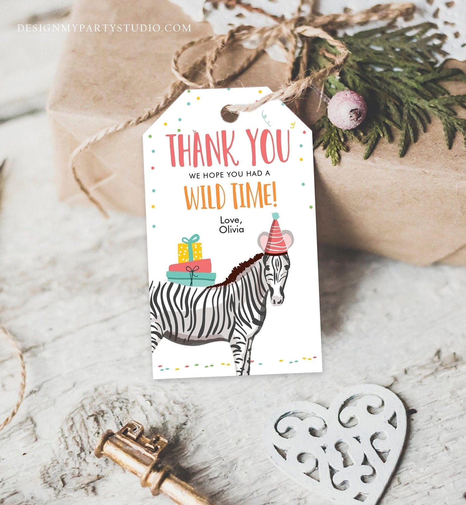 Editable Party Animals Favor Tag Wild One Thank You Tag Safari Animals Zoo Birthday Wild Time Gift Zebra Digital Template Printable 0142