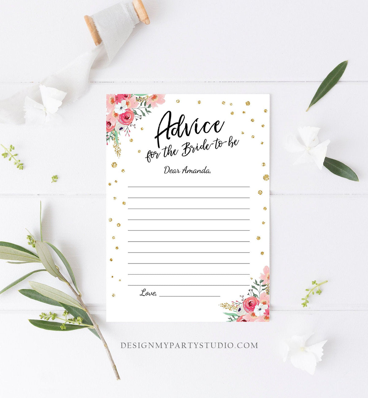 Editable Advice for the Bride-to-Be Card Words of Wisdom Advice for Bride Floral Pink Game Activity Digital Template Printable 0030 0318