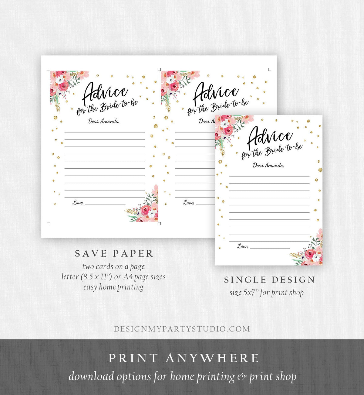 Editable Advice for the Bride-to-Be Card Words of Wisdom Advice for Bride Floral Pink Game Activity Digital Template Printable 0030 0318