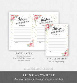 Editable Advice for the Bride-to-Be Card Words of Wisdom Advice for Bride Floral Pink Gold Game Activity Corjl Template Printable 0030 0318
